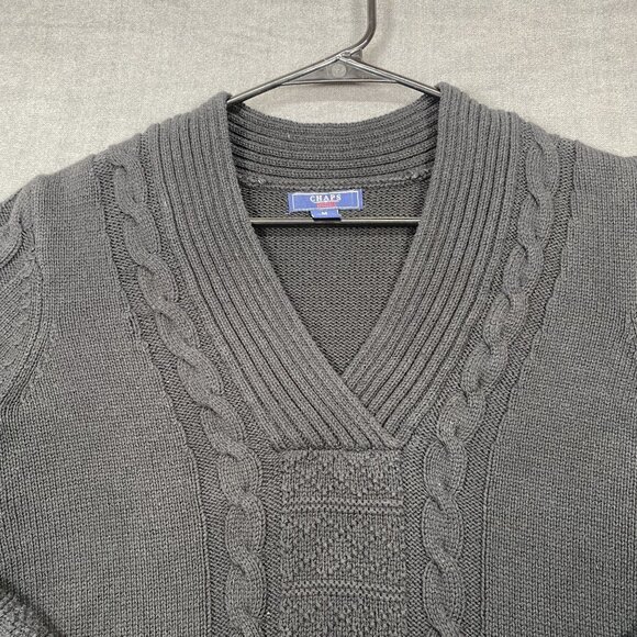 Chaps Womens Black Cable Knit Pullover Sweater Classic V-Neck Size Medium - Picture 3 of 9